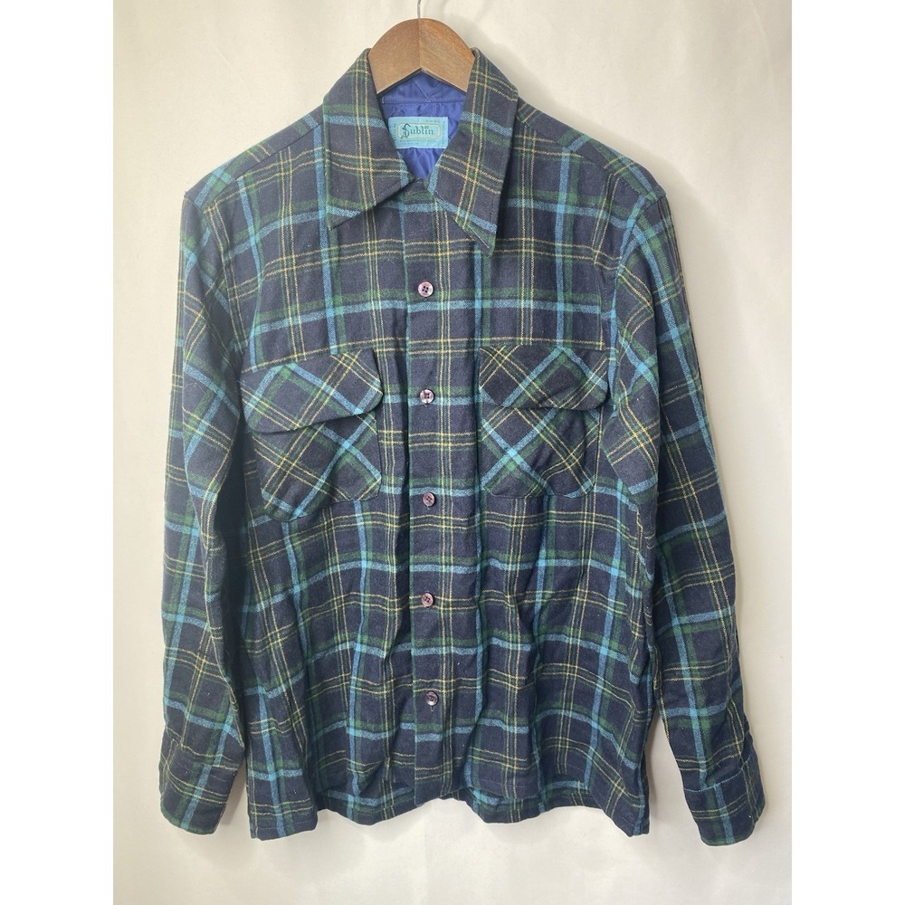 Vintage Dublin‎ Mens Shirt Button Down Size Medium Wool Plaid Chore Western Barn